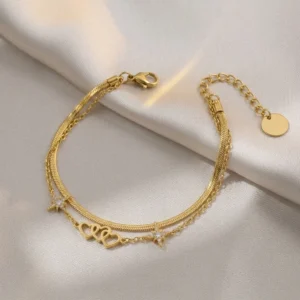 Elegant Gold-Tone Double-Layer Infinity Charm Anklet with Crystal Accents