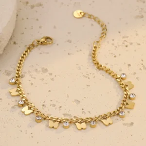 Elegant Gold Butterfly Charm Anklet with Crystal Accents for Women