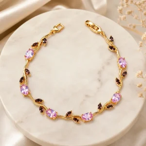 Elegant Gold-Tone Pink & Purple Crystal Vine Bracelet for Women