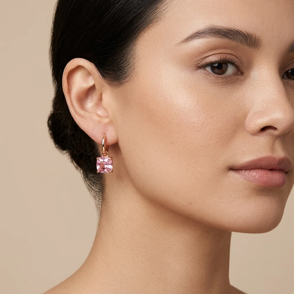 Elegant Pink Square Crystal Hoop Earrings for Women - Image 2