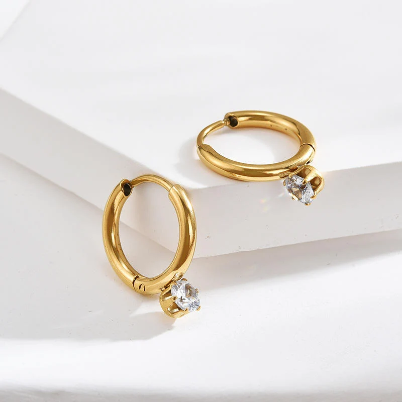 Elegant Gold Hoop Earrings with Sparkling Crystal Drop