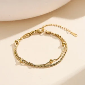 Elegant Gold-Tone Double-Layer Minimalist Anklet for Women