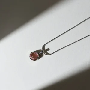 Pink Moonstone Pendant Necklace with Silver-Tone Chain