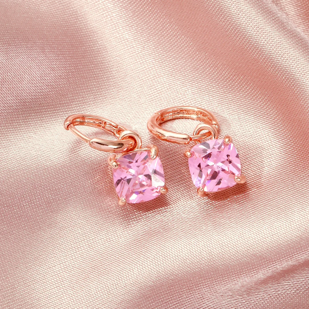 Elegant Pink Square Crystal Hoop Earrings for Women