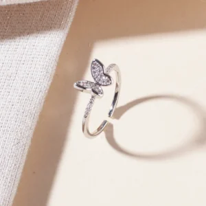 Elegant Butterfly Adjustable CZ Ring for Women