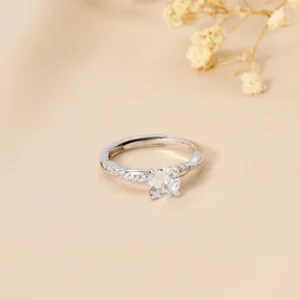 Elegant Silver-Tone Solitaire Ring with Sparkling Stone for Women