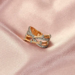 Elegant Rose Gold-Tone Multi-Layer Stone Studded Ring for Women