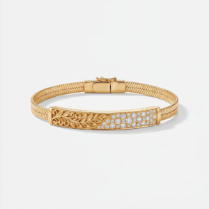 Elegant Gold Floral Engraved Bracelet with Sparkling Stones for Women