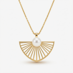 Elegant Gold Pearl Fan Pendant Necklace for Women