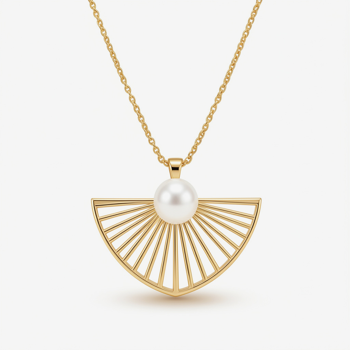 Elegant Gold Pearl Fan Pendant Necklace for Women