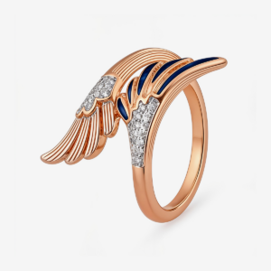Elegant Rose Gold Blue Enamel Statement Ring with Sparkling Stones for Women