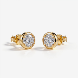 Elegant Gold Round Stud Earrings with Sparkling Stones for Women