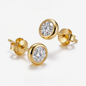Elegant Gold Round Stud Earrings with Sparkling Stones for Women